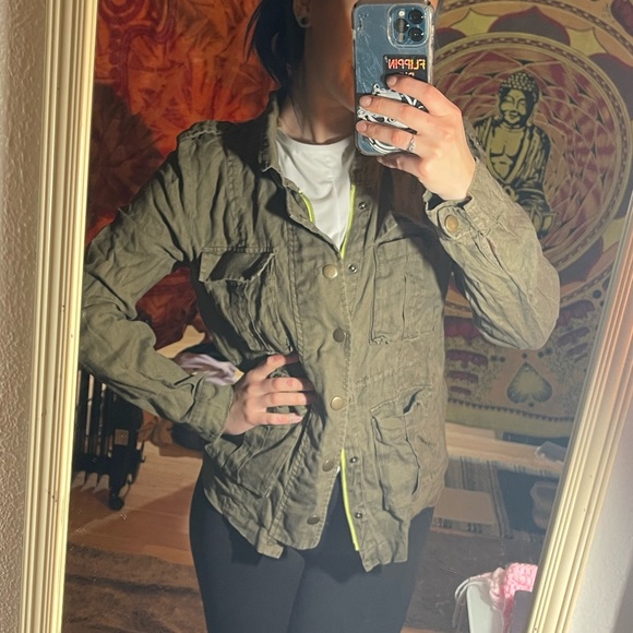 Free people lightweight olive green zip up cargo jacket size 8 - Picture 2 of 9